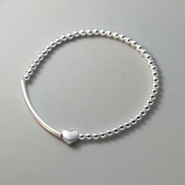 A40174 s925 sterling silver heart bead charm trendy elegant bracelet