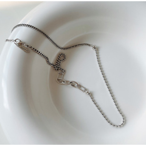 A32870 design 925 sterling silver braided vintage stackable necklace