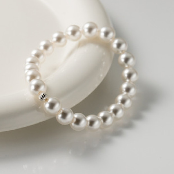 A41863 s925 silver pearl charm simple elegant design bracelet