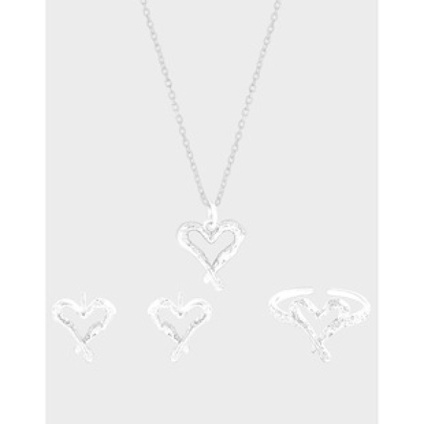 A41134 wrinkled heart sterling silver s925 necklace ring