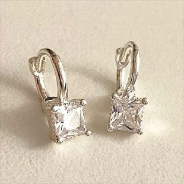 A41026 sterling silver square simple elegant earrings
