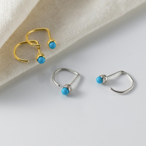 A44685 s925 sterling silver trendy sweet dainty simple green turquoise earrings