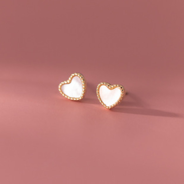 A37332 s925 sterling silver shell heart stud grade sweet elegant earrings