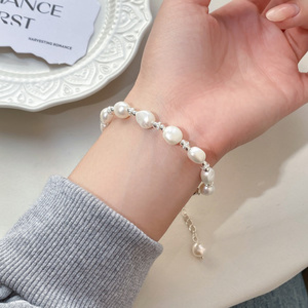 A45963 s925 silver trendy sweet dainty simple pearl charm bracelet