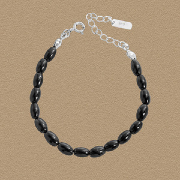 A44298 black agate beaded charm sterling silver s925 bracelet