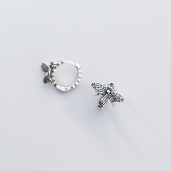 A42494 s925 silver vintage thai chain bar insect bee earrings