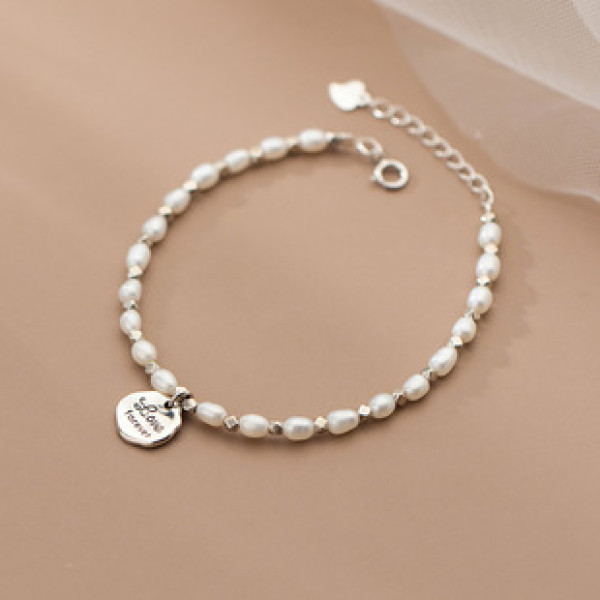 A34207 s925 sterling silver pearl letter charm bracelet
