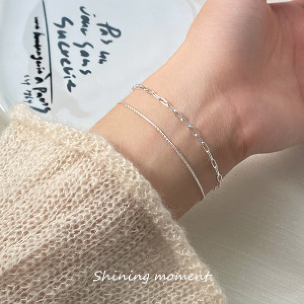 A44768 s925 silver charm trendy double layered oval circle fashion geometric bracelet