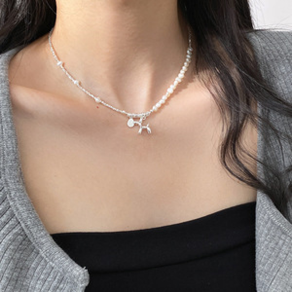 A46068 s925 silver trendy sweet elegant dainty simple ball pearl necklace