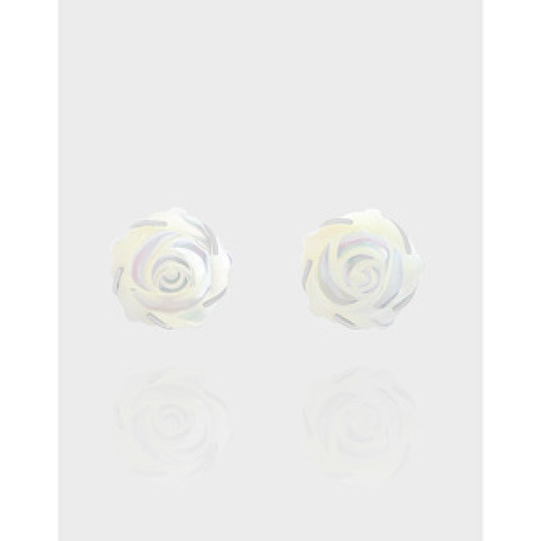 A41141 natural shell rose stud sterling silver s925 earrings