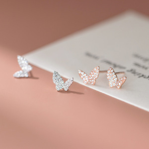 A44914 s925 sterling silver sparkling rhinestone symmetric butterfly earrings