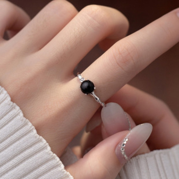 A37462 s925 sterling silver thai black agate vintage elegant ring