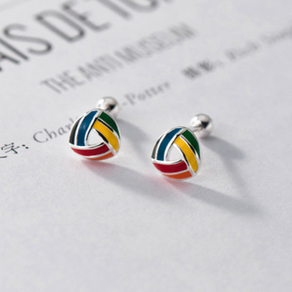 A38219 s925 sterling silver colorful triangle stud design unique earrings