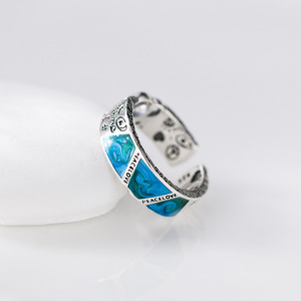 A45458 s925 sterling silver blue letter ring