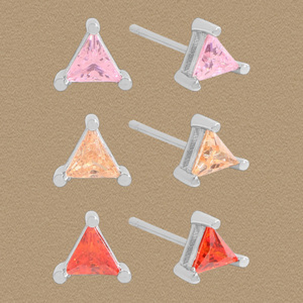 A45080 triangle cubic zirconia sterling silver s925 piercing earrings