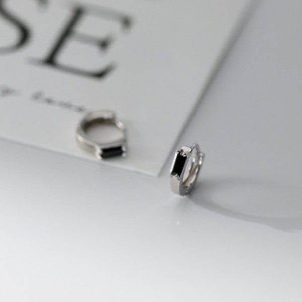 A43045 s925 sterling silver black square rhinestone cute design earrings