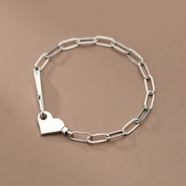 A34255 s925 sterling silver trendy simple heart sweet chicr heartshape bracelet
