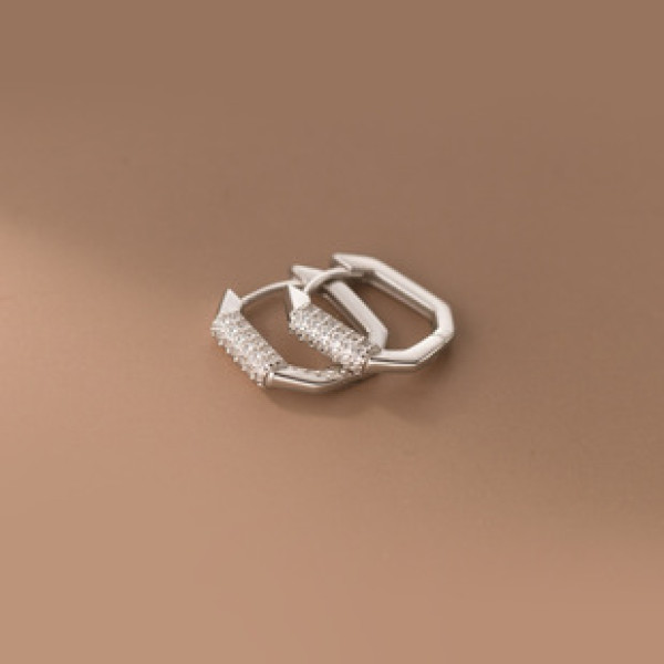 A37821 s925 sterling silver rhinestone square design elegant earrings