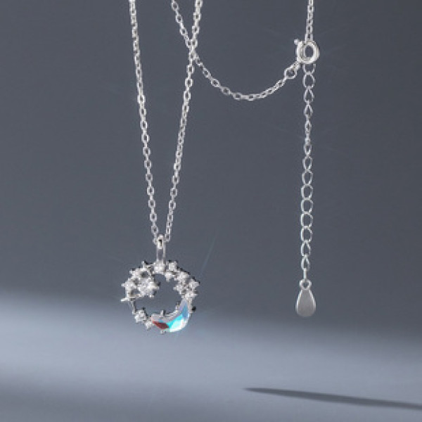 A42885 s925 sterling silver fashion sweet rhinestone circle elegant necklace