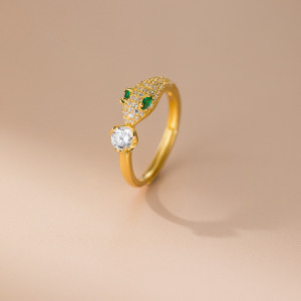 A44468 s925 sterling silver dainty simple unique green rhinestone ring