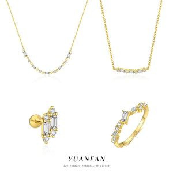 A45859 s925 sterling silver simple cubic zirconia set stud earrings dainty ring necklace