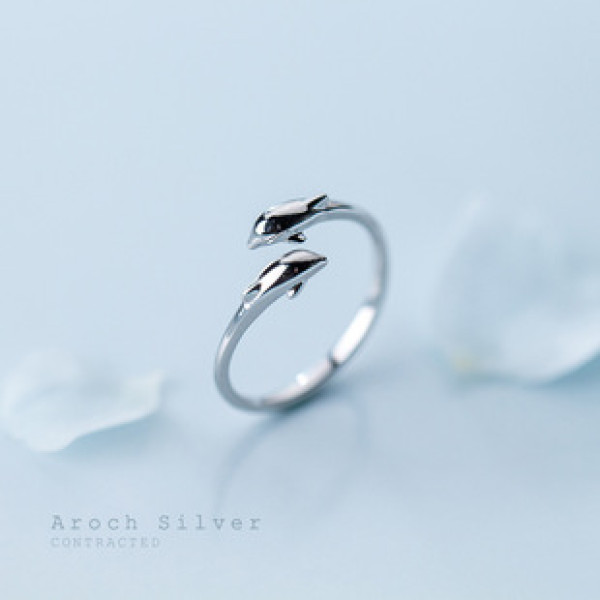 A42327 s925 silver trendy dolphin adjustable cute knuckle ring