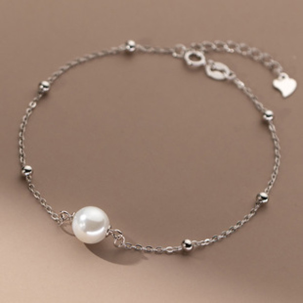 A40220 s925 sterling silver artificial pearl anklet trendy elegant