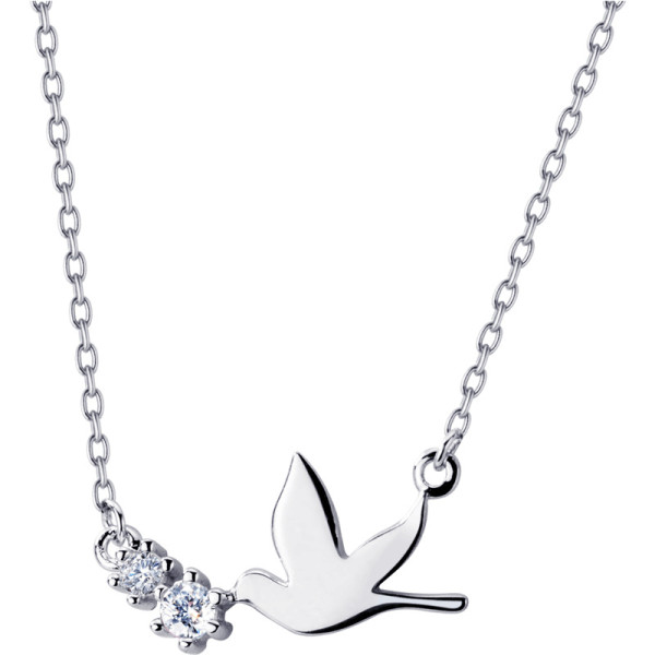 S0004 925 sterling sivler cubic zirconia pigeon bird pendant necklace