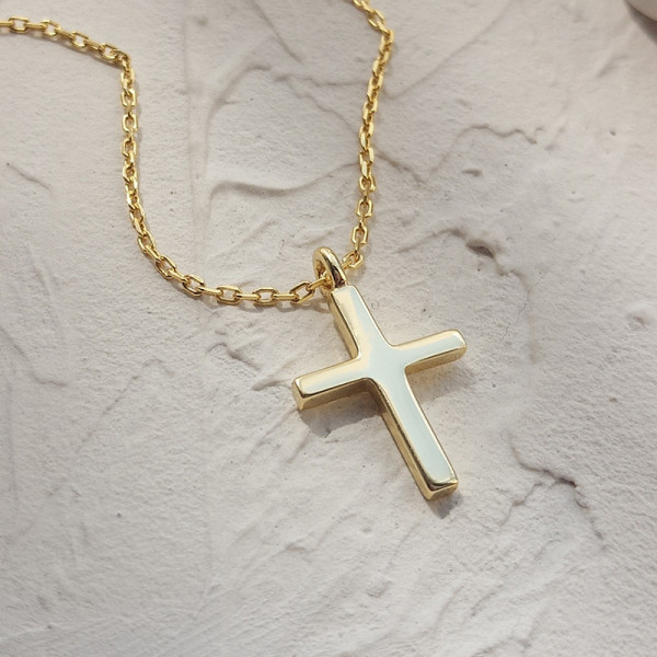 S0006 925 sterling silver 18k gold plated dainty cross pendant necklace 
