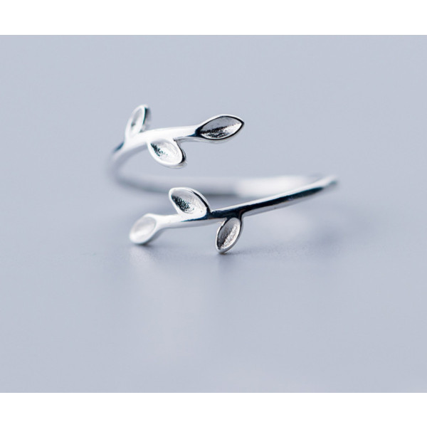 S0008 925 sterling silver leaf band ring adjustable