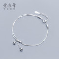 A36462 s925 sterling silver charm simple unique trendy doublelayer boxchain bracelet