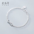 A35169 s925 sterling silver charm simple chic rhinestone8 big doublelayer chain bracelet