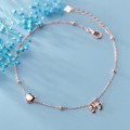 A37184 s925 sterling silver heart bow anklet trendy simple unique bracelet