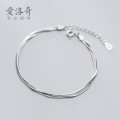 A36450 s925 sterling silver charm fashion simple snakechain layered multilayer bracelet