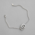 A36502 s925 sterling silver simple geometric double circle charm bracelet