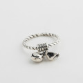 A32498 s925 sterling silver adjustable simple rope silver stars smilingface trendy ring