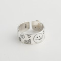 A32506 s925 sterling silver adjustable simple trendy silver smiling face unique ring