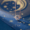 A45389 s925 silver trendy stars rhinestone circle hollowed necklace