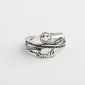 A32538 s925 sterling silver adjustable rhinestone smiling face ring