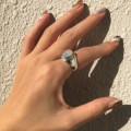 A37702 sterling silver white agate design simple ring