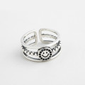 A32558 s925 sterling silver smilingface chic silver adjustable trendy doublelayer ring