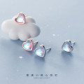 A44971 s925 silver stud heart artificial opal sweet earrings