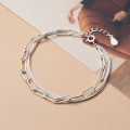 A36106 s925 sterling silver chic braided geometric doublelayer chain bracelet