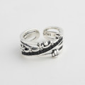 A32551 s925 sterling silver adjustable trendy chic vintage silver simple ring