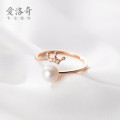 A37001 s925 sterling silver trendy pearl rhinestone crown sweet chic ring