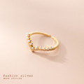A37002 s925 sterling silver trendy sweet rhinestoneV pearl ring