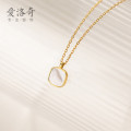 A39131 s925 silver simple square shell sweet geometric pendant necklace