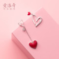 A37037 s925 sterling silver sweet heart asymmetric chic earrings