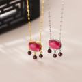 A31131 s925 sterling silver chic pink crystal garnet necklac necklace