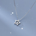 A31098 s925 sterling silver hollowed stars necklace